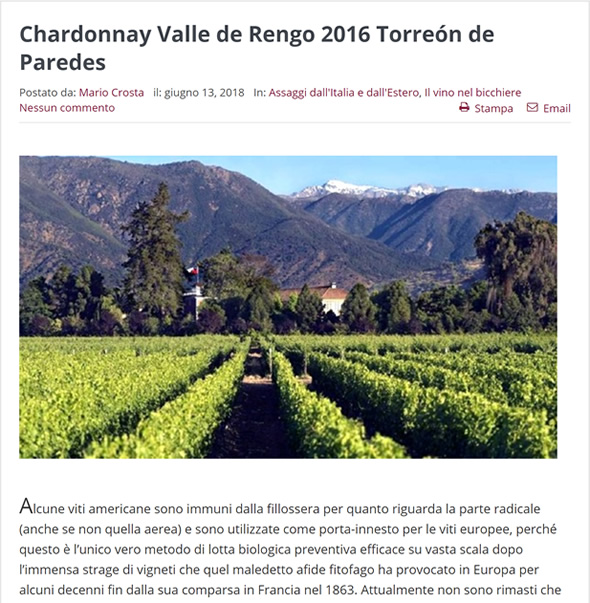 Mario Crosta writes about our Chardonnay in “La Vinium”