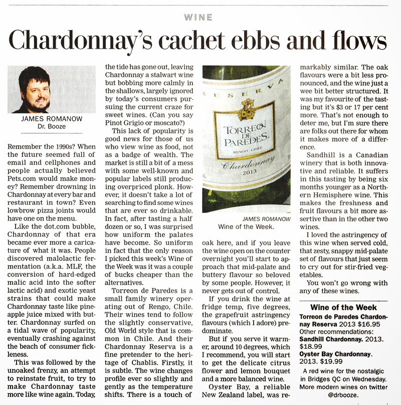 Chardonnay Reserva de Torreón de Paredes destaca en Canadá